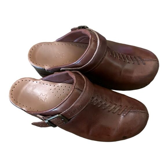 Dansko Brown Leather Clogs Braided Women's Comfort Backless Heel Strap 38 7.5-8 - Picture 2 of 7